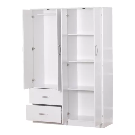 Four-leaf wardrobe with loft Zelia pakoworld with 2 drawers in white 120x42x240cm