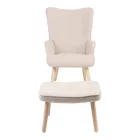 Armchair with footstool Melisia pakoworld fabric beige-natural color wooden leg 59x67x94cm