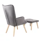 Armchair with footstool Melisia pakoworld velvet grey-natural color wooden leg 59x67x94cm
