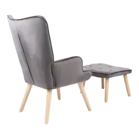   Armchair with footstool Melisia pakoworld velvet grey-natural color wooden leg 59x67x94cm