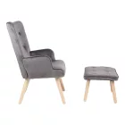 Armchair with footstool Melisia pakoworld velvet grey-natural color wooden leg 59x67x94cm
