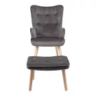 Armchair with footstool Melisia pakoworld velvet grey-natural color wooden leg 59x67x94cm