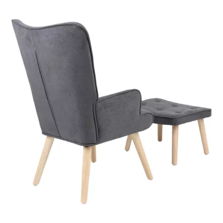 Armchair with footstool Melisia pakoworld fabric dark grey-natural color wooden leg 59x67x94cm