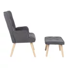 Armchair with footstool Melisia pakoworld fabric dark grey-natural color wooden leg 59x67x94cm