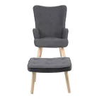 Armchair with footstool Melisia pakoworld fabric dark grey-natural color wooden leg 59x67x94cm