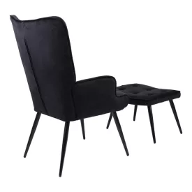   Armchair with footstool Siella pakoworld black velvet-black metal leg 59x67x94cm