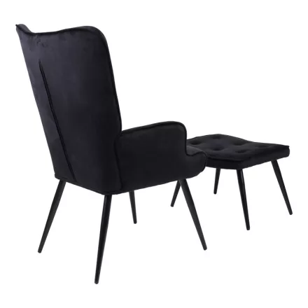 Armchair with footstool Siella pakoworld black velvet-black metal leg 59x67x94cm