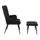 Armchair with footstool Siella pakoworld black velvet-black metal leg 59x67x94cm