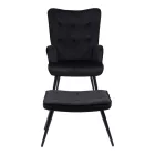 Armchair with footstool Siella pakoworld black velvet-black metal leg 59x67x94cm