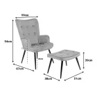 Armchair with footstool Siella pakoworld black velvet-black metal leg 59x67x94cm