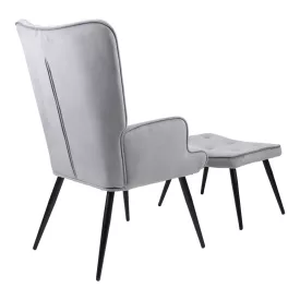   Armchair with footstool Siella pakoworld grey velvet-black metal leg 59x67x94cm