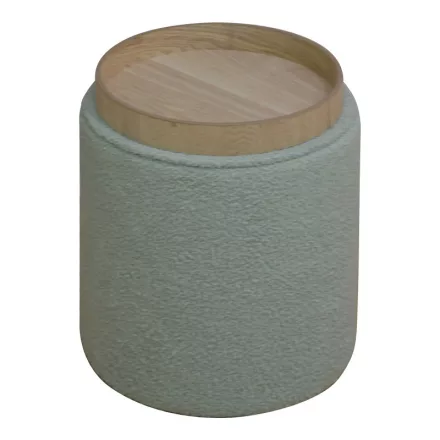 Batur stool-trunk pakoworld boucle fabric in green shade D34x38cm