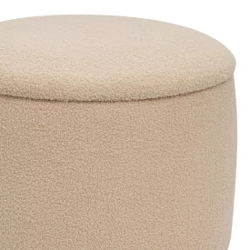   Roundy stool-trunk pakoworld boucle fabric in beige shade Φ55x41.5cm