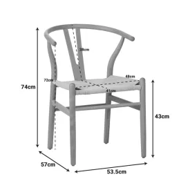   Wishbone chair pakoworld white beech wood-seat with rope in natural shade 53x55x76cm