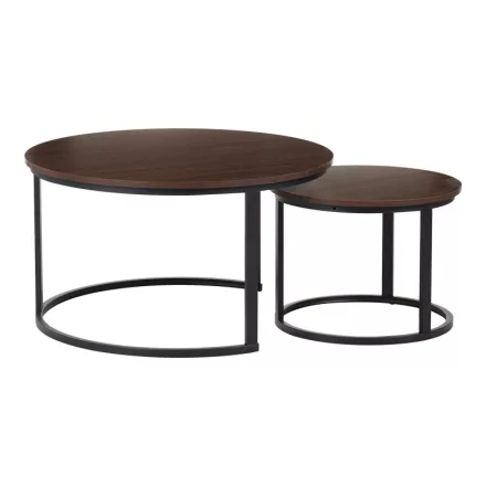 Coffee tables Solme I pakoworld 2pcs in walnut color with black metal legs