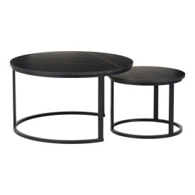   Coffee tables Solme I pakoworld 2pcs in black marble color with black metal legs