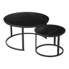 Coffee tables Solme I pakoworld 2pcs in black marble color with black metal legs