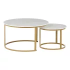 Coffee tables Solme I pakoworld 2pcs in white marble color with gold metal legs