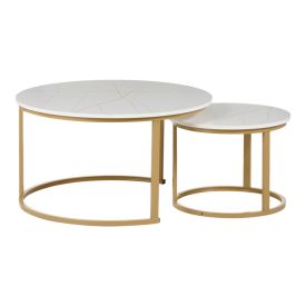   Coffee tables Solme I pakoworld 2pcs in white marble color with gold metal legs