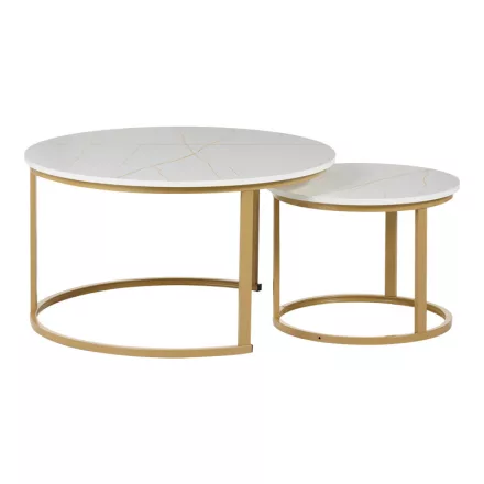 Coffee tables Solme I pakoworld 2pcs in white marble color with gold metal legs