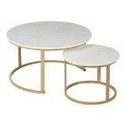 Coffee tables Solme I pakoworld 2pcs in white marble color with gold metal legs