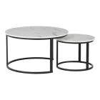 Coffee tables Solme I pakoworld 2pcs in white marble color with black metal legs