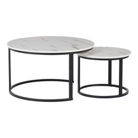   Coffee tables Solme I pakoworld 2pcs in white marble color with black metal legs