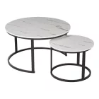 Coffee tables Solme I pakoworld 2pcs in white marble color with black metal legs