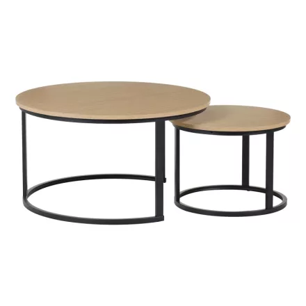 Coffee tables Solme I pakoworld 2pcs in oak color with black metal legs