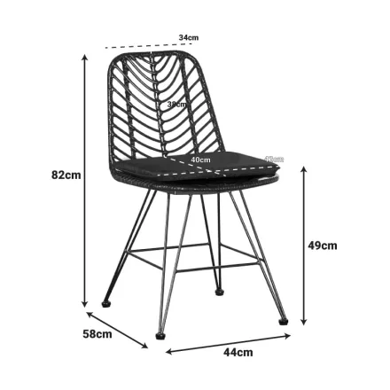 Garden chair Naoki pakoworld with cushion pe black-metal black leg 44x58x82cm