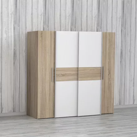 Wardrobe Closet pakoworld 4 doors sonoma oak-white melamine 200x61.5x190.5cm