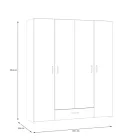 Openable four-leaf wardrobe Generiale pakoworld melamine white with 3 grey shelves 159x54.5x190.5cm