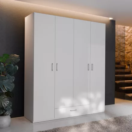 Openable four-leaf wardrobe Generiale pakoworld melamine white with 3 grey shelves 177.5x54.2x210.5cm