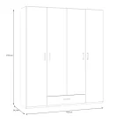 Openable four-leaf wardrobe Generiale pakoworld melamine white with 3 grey shelves 177.5x54.2x210.5cm