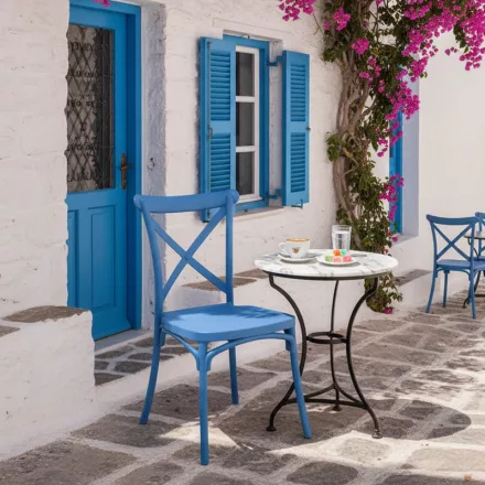 Stackable Crossie pakoworld pp chair in blue shade 38x46.5x82cm