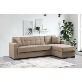   Reversible corner sofa-bed with storage space Kansas pakoworld beige fabric 235x150x80cm