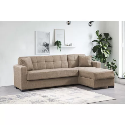 Reversible corner sofa-bed with storage space Kansas pakoworld beige fabric 235x150x80cm