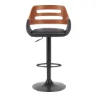 Fern pakoworld folding-swivel bar stool black pu- walnut wood - black metal 50x48.5x89-110.5cm