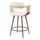 Rotating bar stool Cameo pakoworld metal bronze-white-wash wood-beige fabric 53x50x93cm