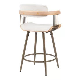   Rotating bar stool Cameo pakoworld metal bronze-white-wash wood-beige fabric 53x50x93cm