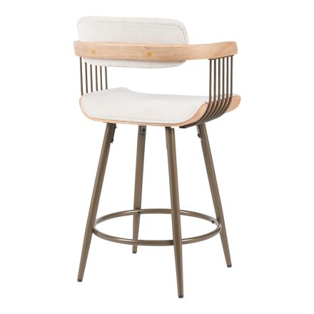 Rotating bar stool Cameo pakoworld metal bronze-white-wash wood-beige fabric 53x50x93cm