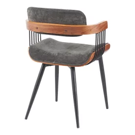   Armchair Cameo pakoworld metal black-walnut wood-dark grey fabric 53x49.5x75.5cm