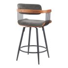 Rotating bar stool Cameo pakoworld metal black-walnut wood-dark grey fabric 53x50x93cm