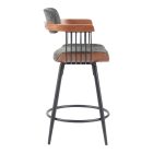 Rotating bar stool Cameo pakoworld metal black-walnut wood-dark grey fabric 53x50x93cm