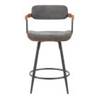 Rotating bar stool Cameo pakoworld metal black-walnut wood-dark grey fabric 53x50x93cm