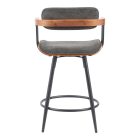 Rotating bar stool Cameo pakoworld metal black-walnut wood-dark grey fabric 53x50x93cm