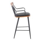 Posse bar stool pakoworld metal black-walnut wood-black pu 48x54x92.5cm