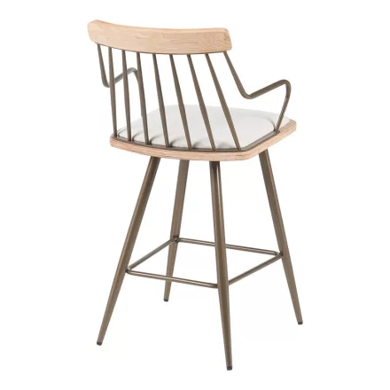 Posse bar stool pakoworld bronze metal-white wash wood-beige fabric 48x54x92.5cm