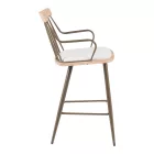 Posse bar stool pakoworld bronze metal-white wash wood-beige fabric 48x54x92.5cm