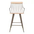 Posse bar stool pakoworld bronze metal-white wash wood-beige fabric 48x54x92.5cm